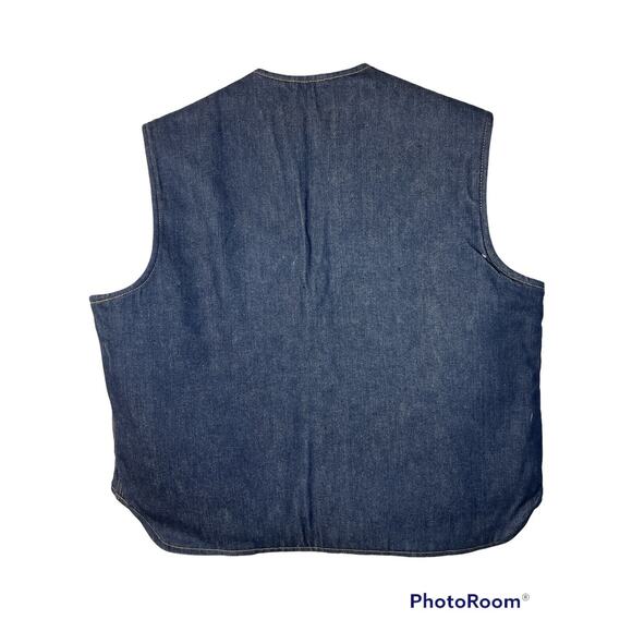 VCome on Strong Vest XL Mens Vintage Denim Shearling Sherpa Lined Snap Up - Picture 2 of 9
